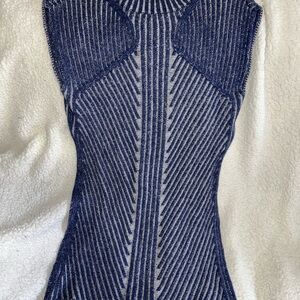 BCBG Blue and Gray Striped Sleeveless Top